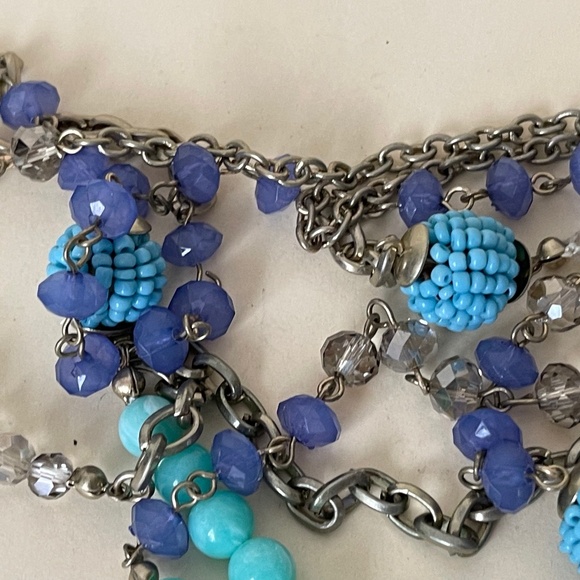 Loft gray, blue, purple beads, silver chain necklace - Picture 4 of 10